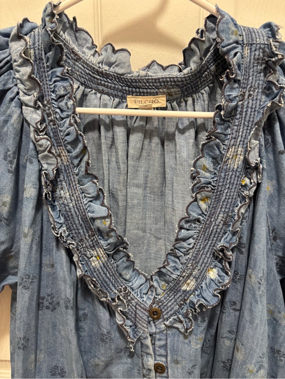 Anthropologie Blue Floral Ruffle-Trim Mini Dress - Picture 6 of 7